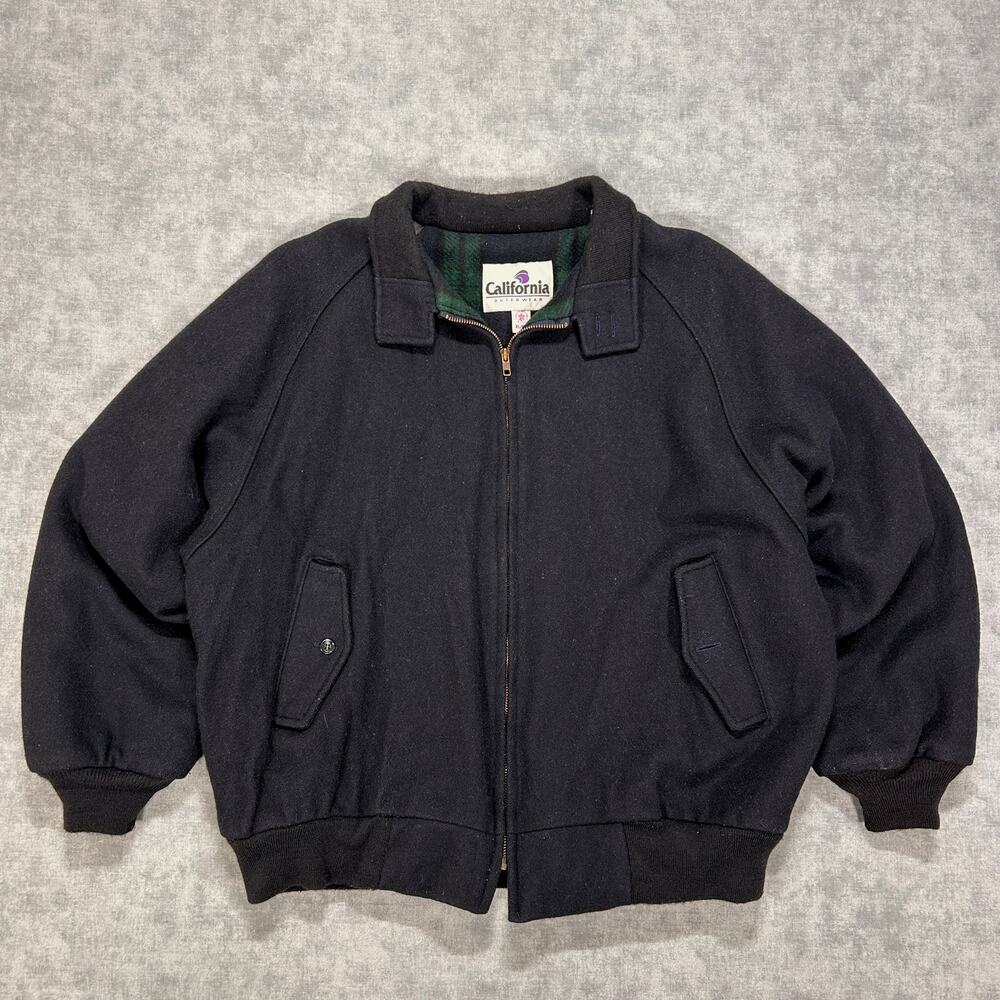 VTG California Outerwear Wool Bomber Jacket Mens XL USA Made Plaid Lined Navy
